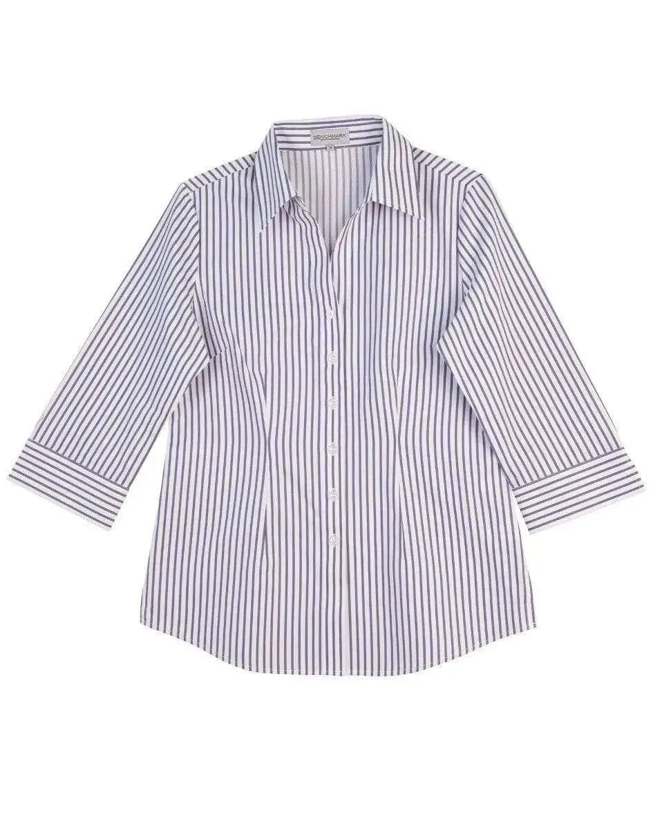 BENCHMARK Women's Executive Sateen Stripe 3/4 Sleeve Shirt M8310Q Metro Workwear.